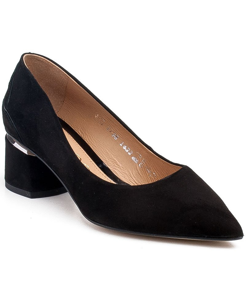 Pumps black suede with a floral pattern